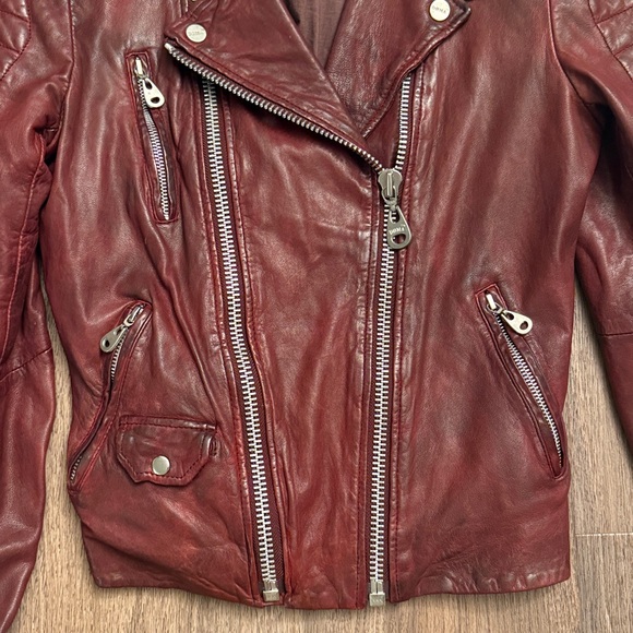 Doma Burgundy Leather motorcycle jacket, silver zippers - Picture 3 of 10